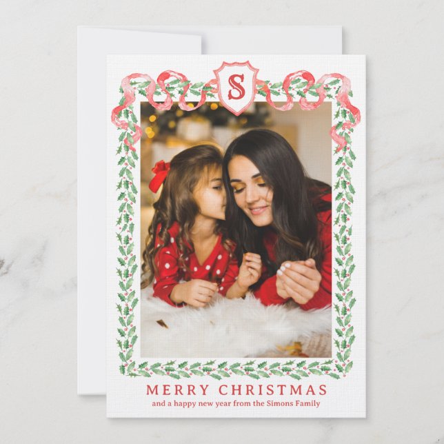 Cartão de Monograma Holly de Natal do Avô Milenar (Frente)