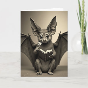 Cartão de Morcego Com Livro e Flor