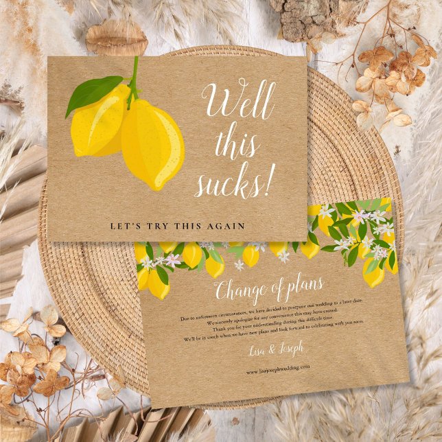 Cartão de Mudança de Data de Casamento com Limões  (Rustic Lemons Wedding Change the Date Postponed Invitation)