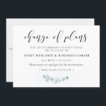 Cartão de mudança de planos de casamento com verde<br><div class="desc">Uma coleção de designs botânicos elegantes,  ideal para um casamento chic e moderno. Este delicado conjunto de papelaria de água com verde é simples e clássico. Cores totalmente personalizáveis: você pode facilmente alterar a cor do texto e do fundo ao seu gosto.</div>