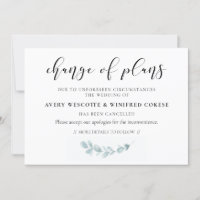 Cartão de mudança de planos de casamento com verde