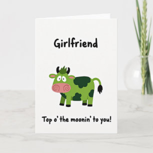 Cartão de Namorada com Padrão de Vaca Verde