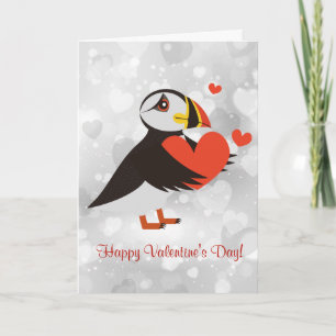 Cartão de Namorados de Amor com Puffin de Coração