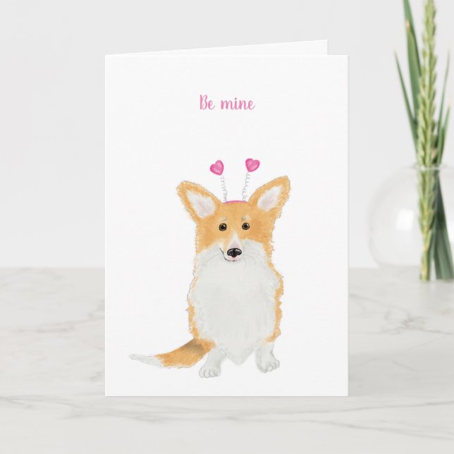 Cartão de Namorados de corgi 'be mine' (Frente)