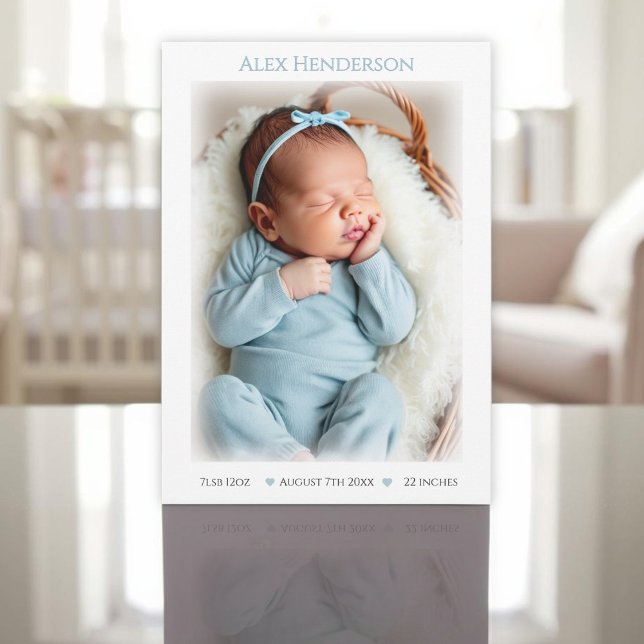 Cartão de Nascimento Azul Dotado (Baby Boy Blue Dotted Birth Announcement Card)