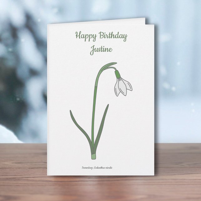 Cartão de Nascimento da Flor do Pastel de Neve Bot (Botanical Snowdrop Birthday Card )