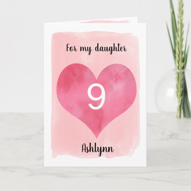 Cartão de Nascimento do Coração Cor de Água Rosa e (Frente)