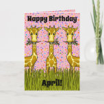 Cartão de Nascimento Girafas<br><div class="desc">girafas bonitas fazem este cartão de aniversário divertido. Personalizável para que você possa adicionar seu próprio texto e alterar a cor do plano de fundo.</div>