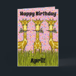 Cartão de Nascimento Girafas<br><div class="desc">girafas bonitas fazem este cartão de aniversário divertido. Personalizável para que você possa adicionar seu próprio texto e alterar a cor do plano de fundo.</div>