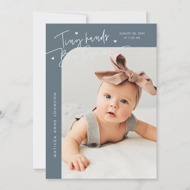 Cartão de Nascimento Tiny Hands Big Dreams Slate A (Frente)