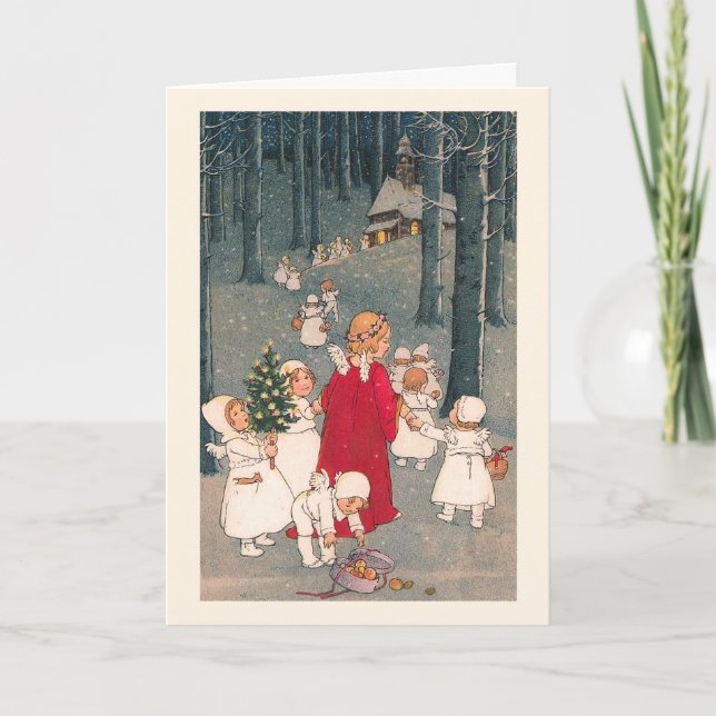 Cartão de Natal "A Caminho da Igreja" (Frente)