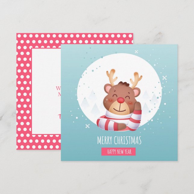 Cartão de Natal Adorável com Rena (Frente/Verso)