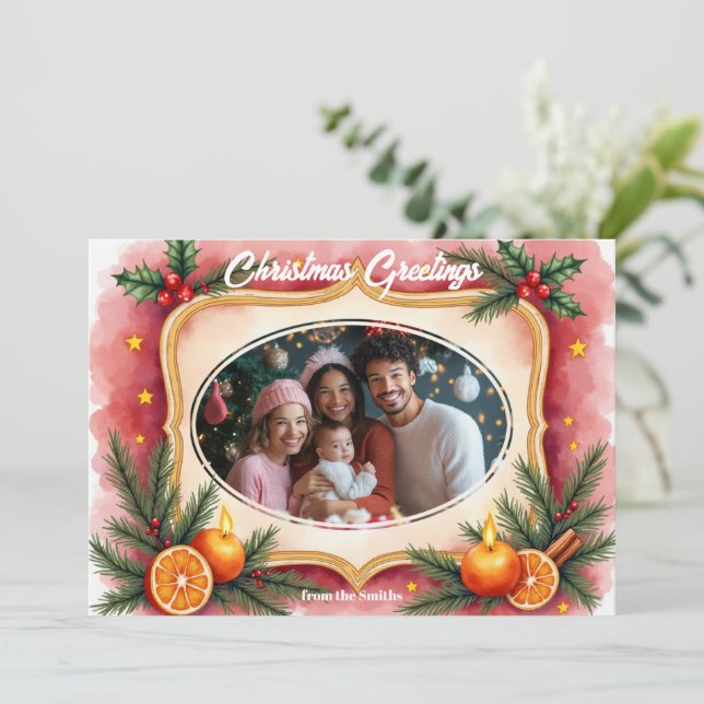 Cartão de Natal Aguarela com Luz de Velas & Citrin (Em pé/Frente)