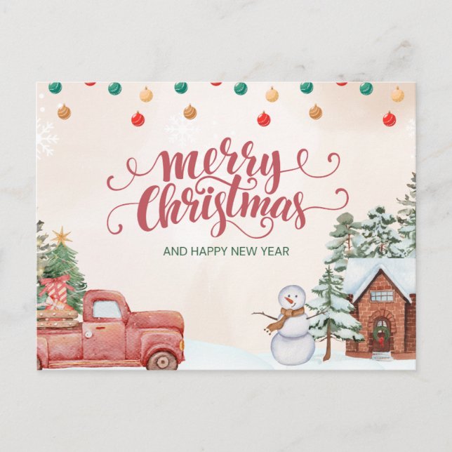 Cartão de Natal Alegre com um Boneco de Neve: Comp (Frente)