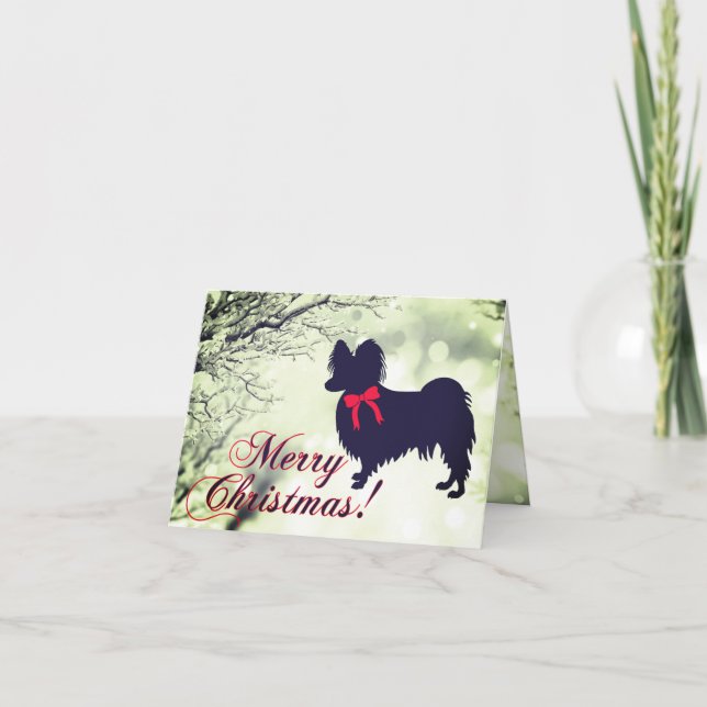 Cartão de Natal Alegre do Cão Papillon (Frente)