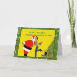 Cartão de Natal alegre eu vi o pai beijar Papai<br><div class="desc">Este cartão de Natal caracteriza o papai noel de beijo do pai sob o visco. Uma reprodução baseada na luva gravada do vintage para a canção "eu vi mamães beijar Papai Noel" uma torção cómico para iluminar acima de sua época natalícia. O cartão perfeito a enviar a toda seus amigos...</div>