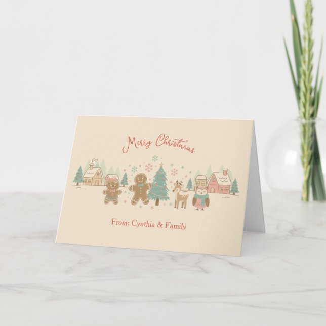 Cartão de Natal Alegre Rústico Pastel Aconchegante (Frente)