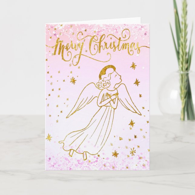 cartão de Natal anjo de folha simulada (Frente)