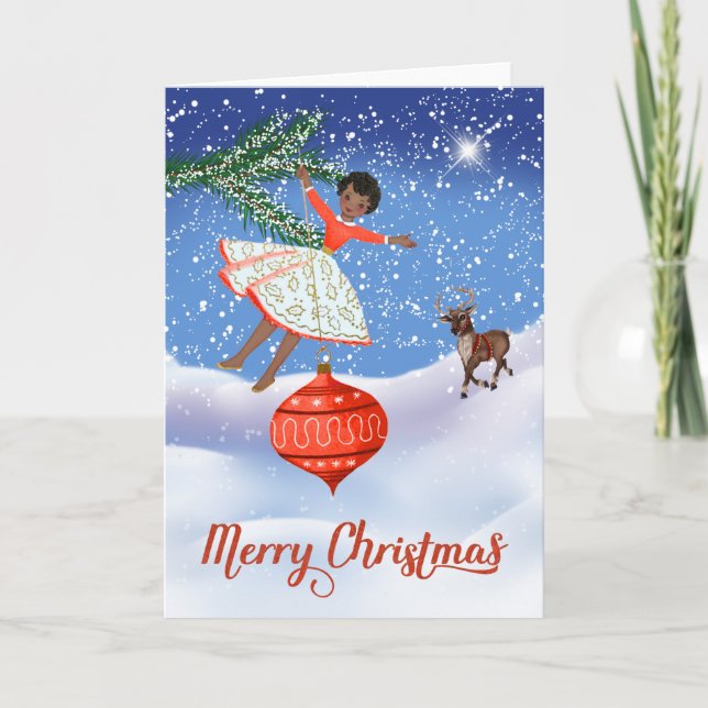 Cartão de Natal Antigo Afro-Americano (Frente)
