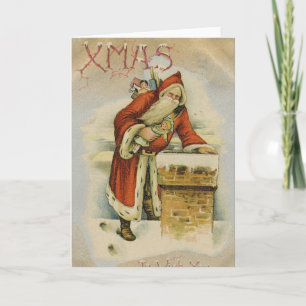Cartão de Natal antigo, Papai Noel, Chaminé