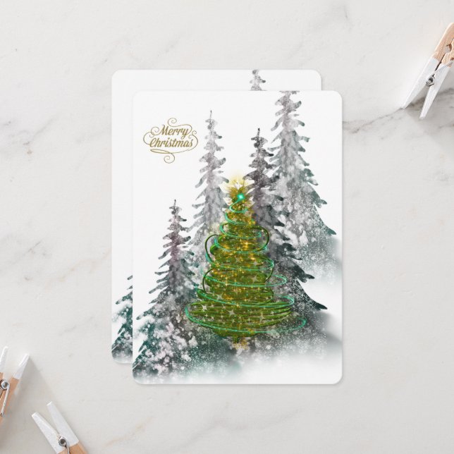 Cartão de Natal Árvore de Natal Floresta Nevada El (Frente/Verso In Situ)