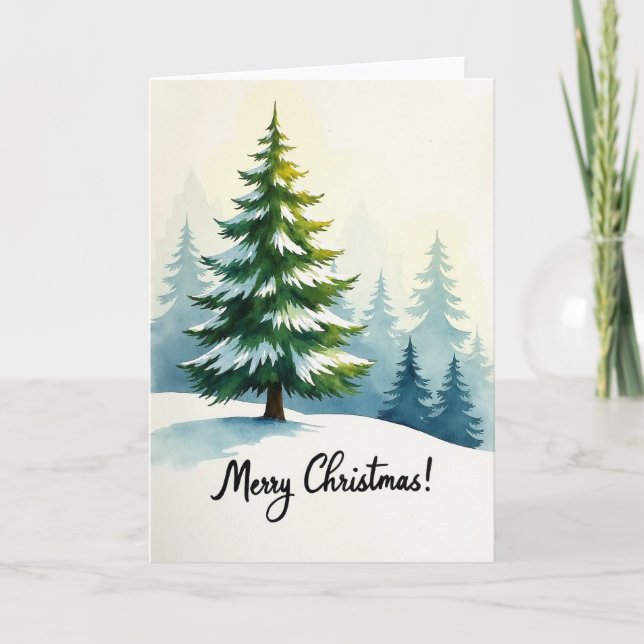 Cartão de Natal Árvore Nevada com Aquarela (Frente)