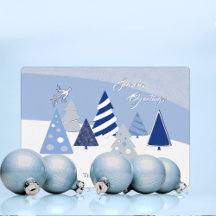 Cartão de Natal Árvores Azuis Caprichosas com Folh
