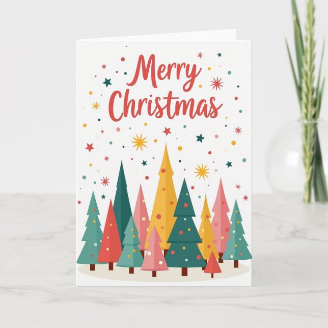 Cartão de Natal Árvores Coloridas (Frente)