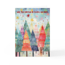 Cartão de Natal Árvores Coloridas e Brilhantes