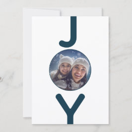 Cartão de Natal azul branco com fotografia de Joy