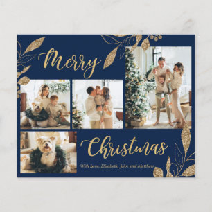 Cartão de Natal Azul Dourado para Marinho Elegant