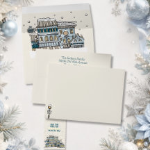 Cartão de Natal Azul Verde Correspondente Cidade N