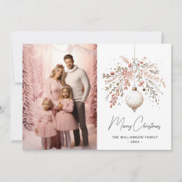 Cartão de Natal Bauble, cor-de-água, cor-de-rosa e