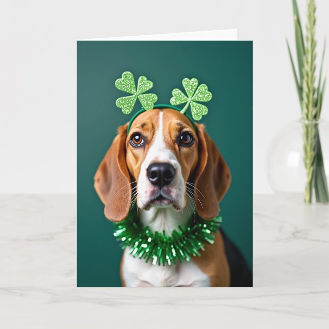 Cartão de Natal Beagle Shamrock (Frente)