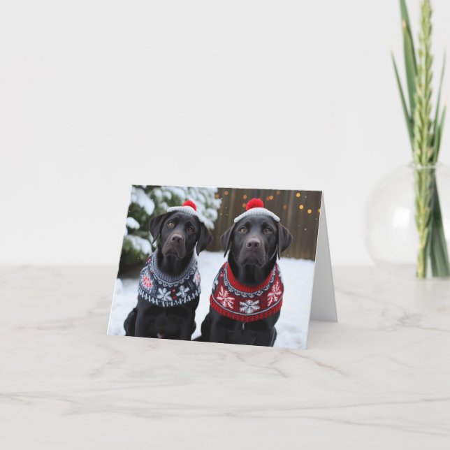 Cartão de Natal Black Labrador Cães (Frente)