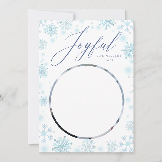 Cartão de Natal Blue Family Photo snowflake (Frente)