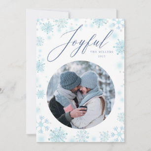 Cartão de Natal Blue Family Photo snowflake