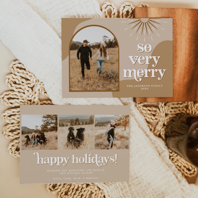 Cartão de Natal Boho com Foto Arqueada TRIXIE Retr (Criador carregado)