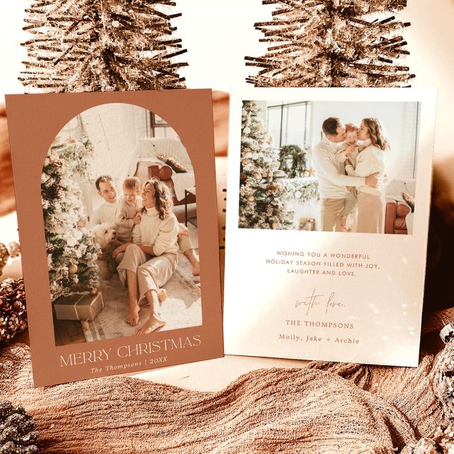 Cartão de Natal Boho Terracotta | Foto moderna (Criador carregado)