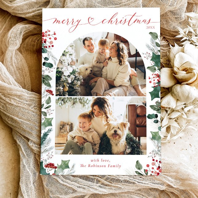 Cartão de Natal Boho White Red 2 Photo Arch (Criador carregado)