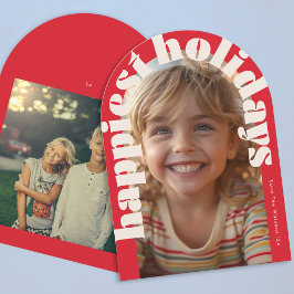 Cartão de Natal Bold Retro One Photo Modern Arch