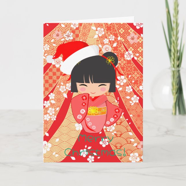 Cartão de Natal Boneca Kokeshi (Frente)