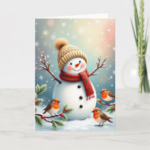Cartão de Natal Boneco de Neve com Beanie