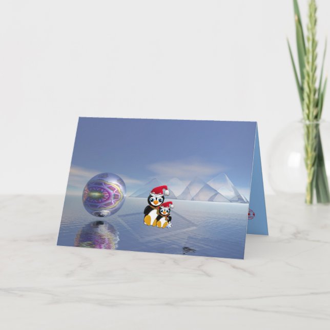 Cartão de Natal bonito com pinguins e texto (Frente)