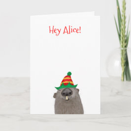 Cartão de Natal bonito e personalizado de marmota