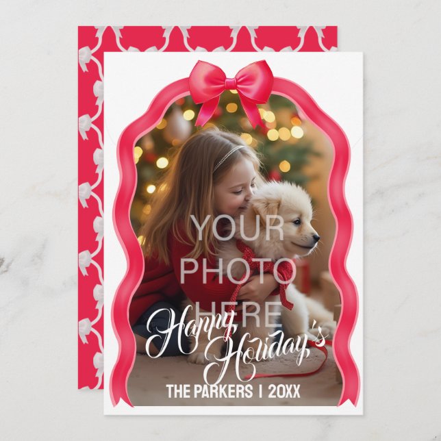 Cartão de Natal Bows Flat - Vermelho (Frente/Verso)