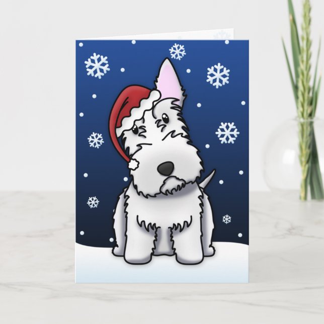 Cartão de Natal branco do Scottie de Kawaii (Frente)