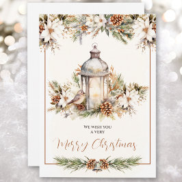 Cartão de Natal Branco e Creme Clássico e Elegante