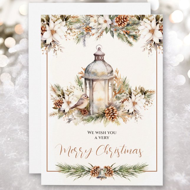 Cartão de Natal Branco e Creme Clássico e Elegante (Elegant Classic White and Cream Christmas Card)