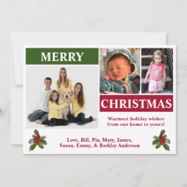 Cartão de Natal Branco, Vermelho e Verde com 3 Fot